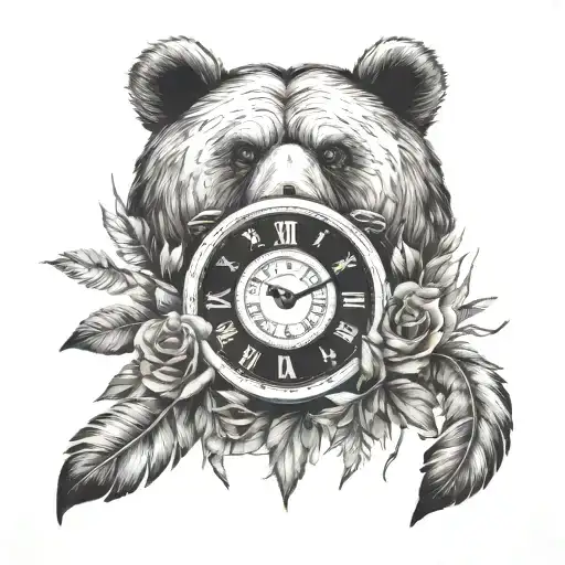 Clock Surrounded By Roses With A Bear Maybe A Dream Catcher Or Some Feathers
