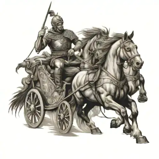 Warrior On A Chariot Getting Pulled By 2 Horses