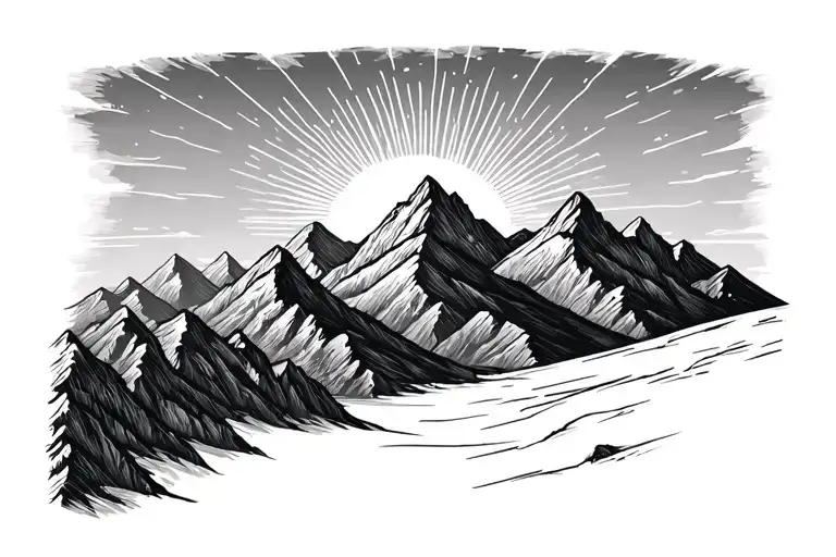 Mountains And Sun With Rays