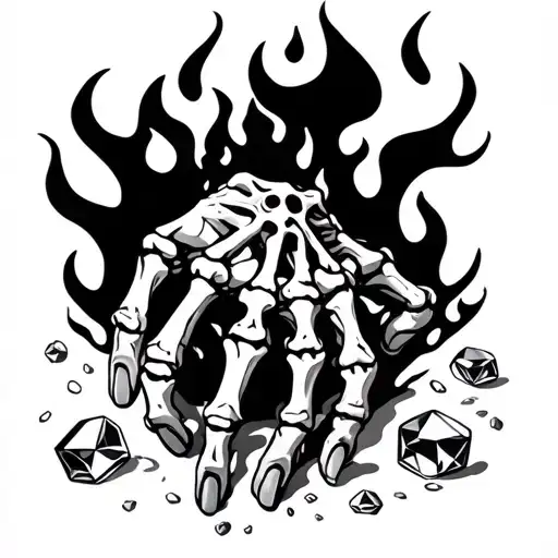 Skeleton Hand Holding Gems On Fire