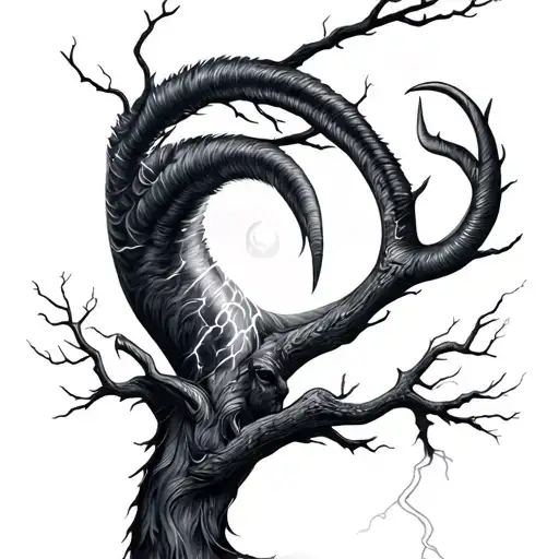 Tree And Capricorn And Lightning