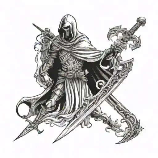 Knight With Sword And Grim Reaper In Cloak Inverted Of Each Other
