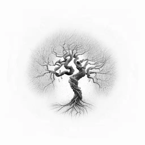A Mystic Tree With Swirling Branches And Art Symbols