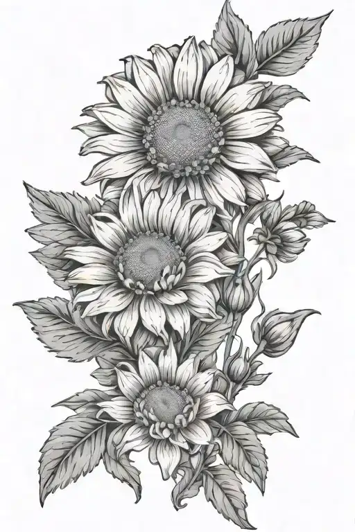 Chamomile Flower And Calendula Flower Floral Arrangement Combination Tattoo Fine Line