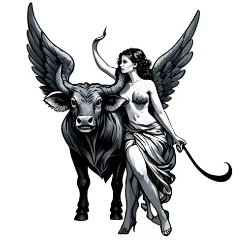 Bull And Woman With Wings