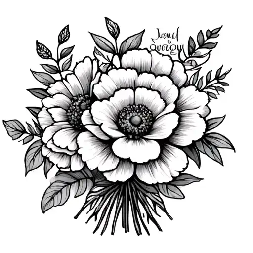 Fine Line Big Flower Bouquet With I Love You On The Stem Wrapped