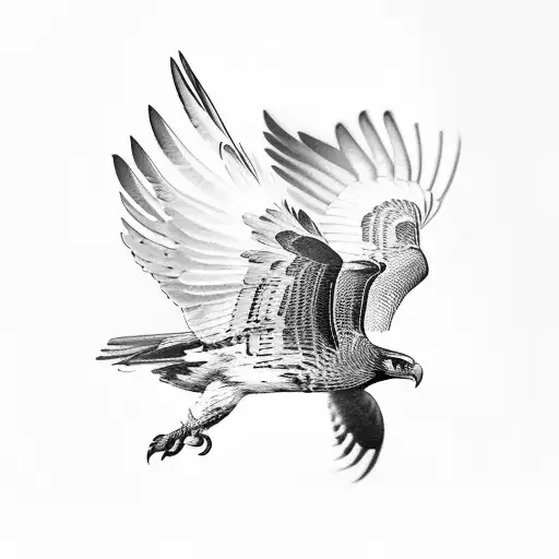 A Black And Grey Hawk In Flight With Detailed Feathers