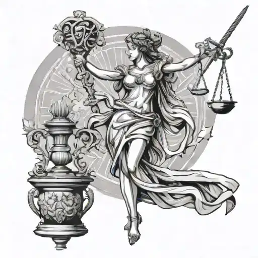 Ancient Greek Goddess Themis With Scales And Sword In Hand