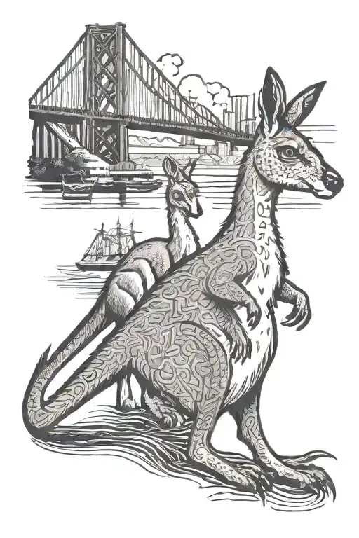 Angry Kangaroo And Emu With Harbour Bridge In Background