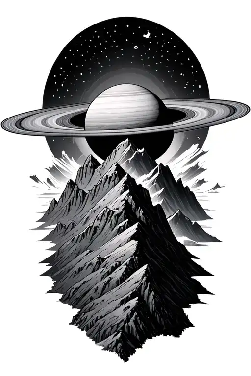 Forming Saturn On Top Of A Mountain Peak Surrounded With Patterns