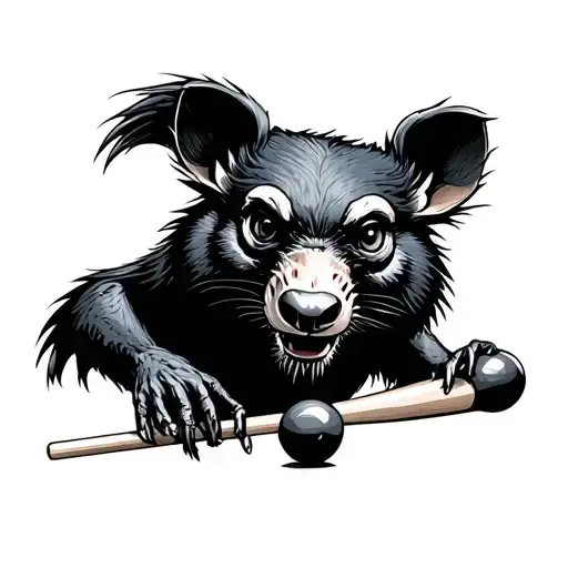 Raven With Tasmanian Devil Playing Pool Cue