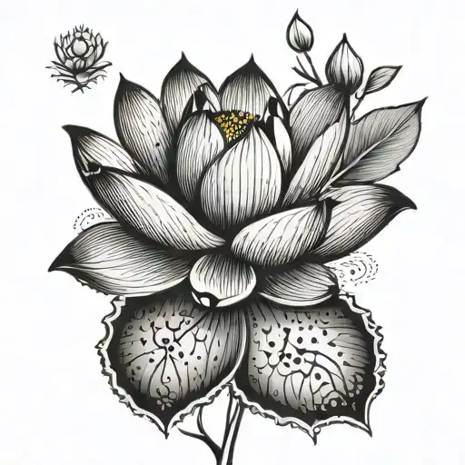 Fine Line Dot Lotus Tattoo Design Featuring The Name 'Keelah' As The Vertical Stem