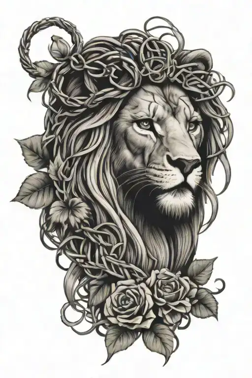 Jesus Lion Cross Barbwire Vines