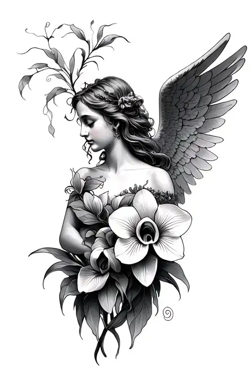 Angel With Cattleya Flower
