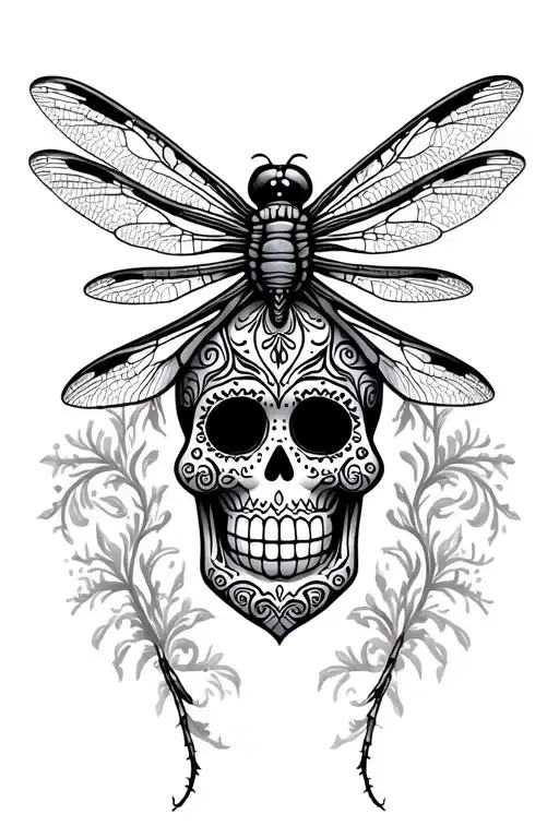 Dragonfly With Sugar Skull Abdomen