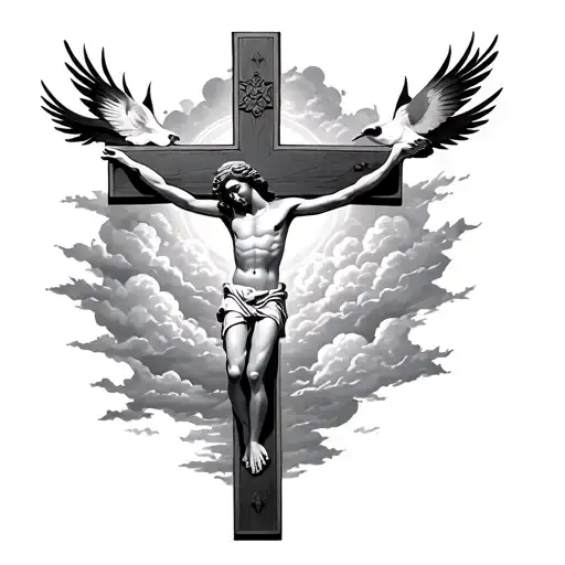 Crucifix With Clouds And Heaven Birds