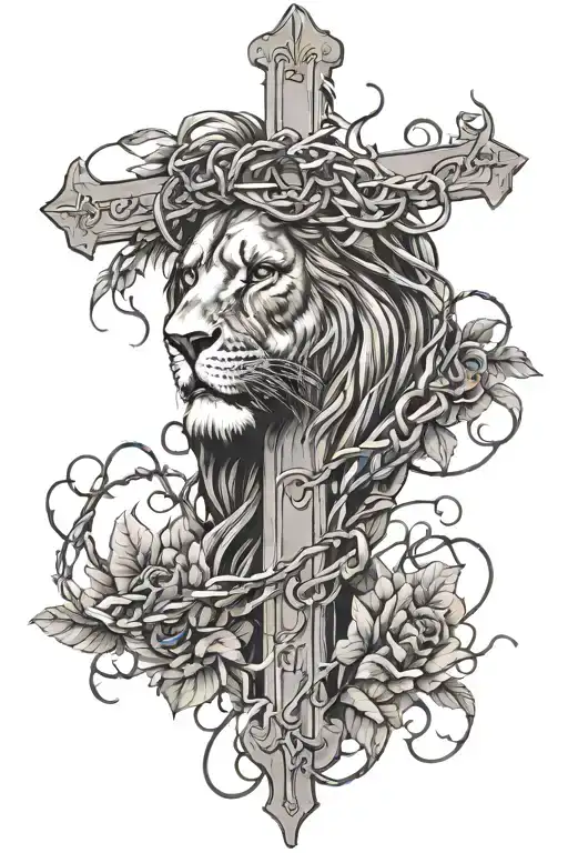 Jesus Lion Cross Barbwire Vines