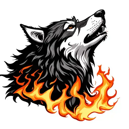 A Wolf Howling While On Fire Flames