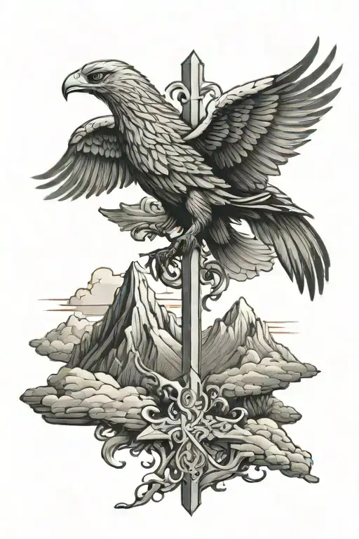 Cross With Mountains Rising Phoenix