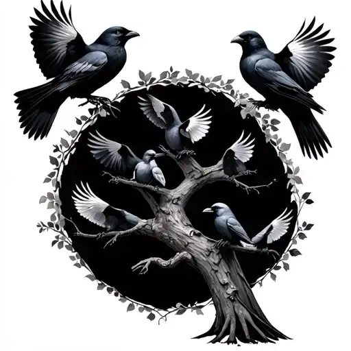 6 Crows Flying Around A Family Tree With Spaces For Names