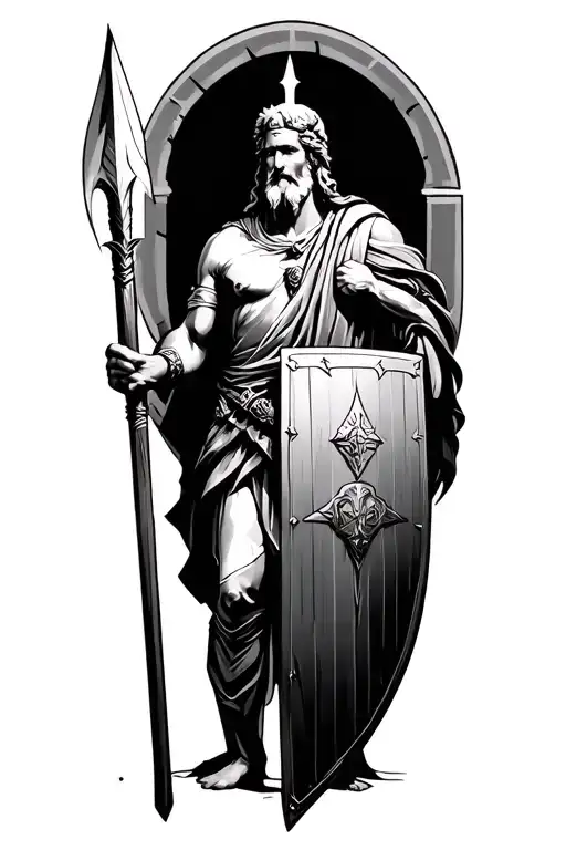 Gladitor Of God Holding A Spear And Shield