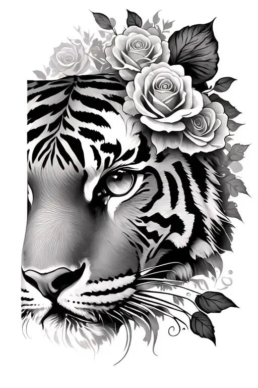 Eye Of A Tiger With Roses
