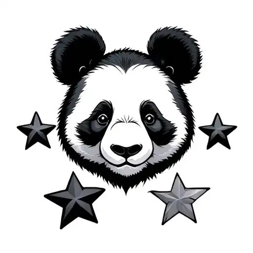 Panda Head And Three Stars