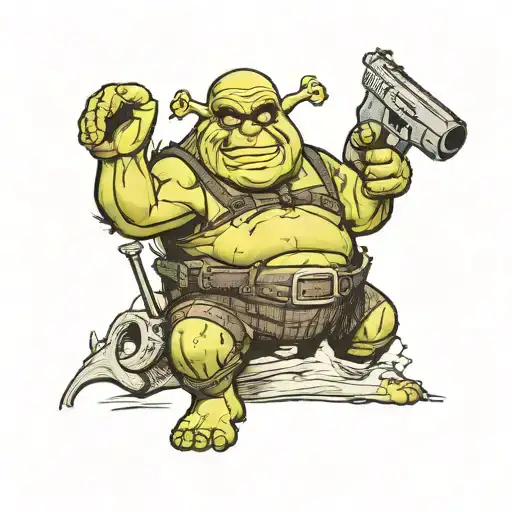 Shrek Holding A Gun With Sunglasses