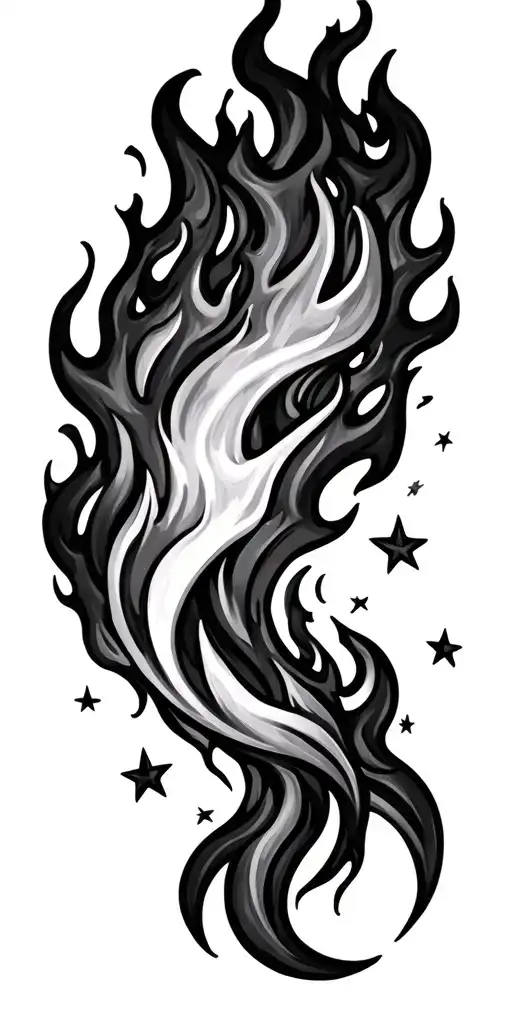 Flames With Stars Scattered Throughout The Design