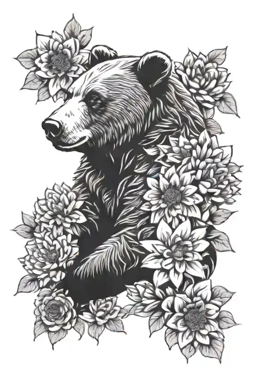 Bear With Dahlia Flowers
