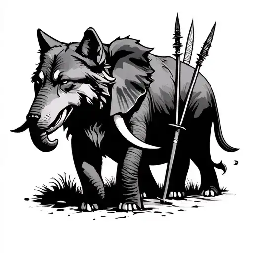 Wolf And Spears And Elephant