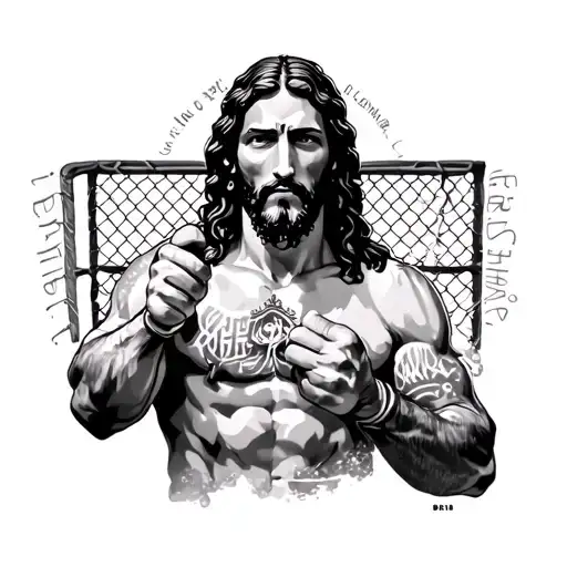 Mma Cage Jesus In Background With Writing