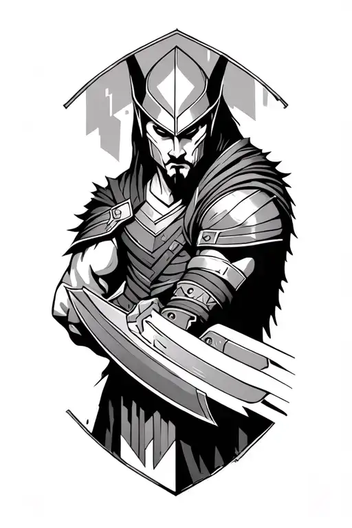 Warrior Wielding Geomtric Design Inner Bicep