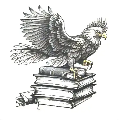 Eagle And Books Stacked