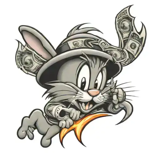 Bugs Bunny Getting Money With Flames And Urban Back Tatt