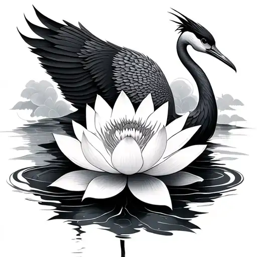 Crane Bird Lotus Flower