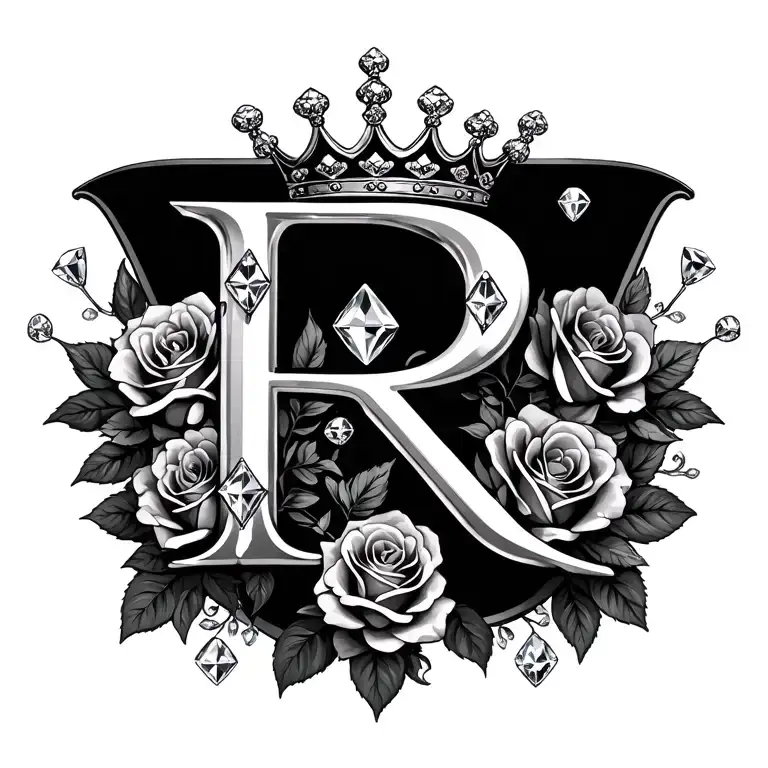 R With Roses And Diamonds In The Letter With A Crown On Top Slightly Askew
