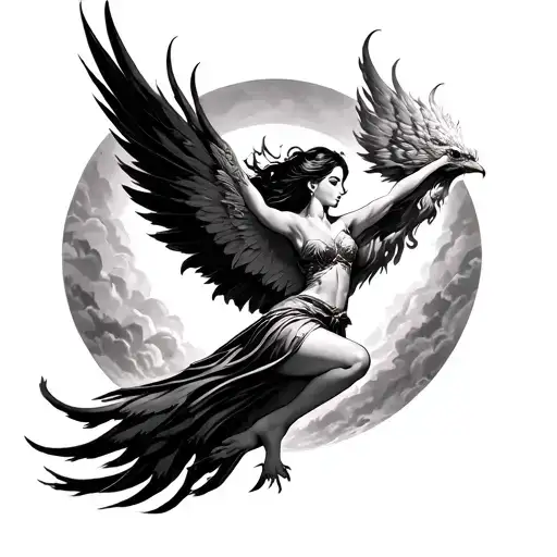 Woman Rising Into Phoenix Flying