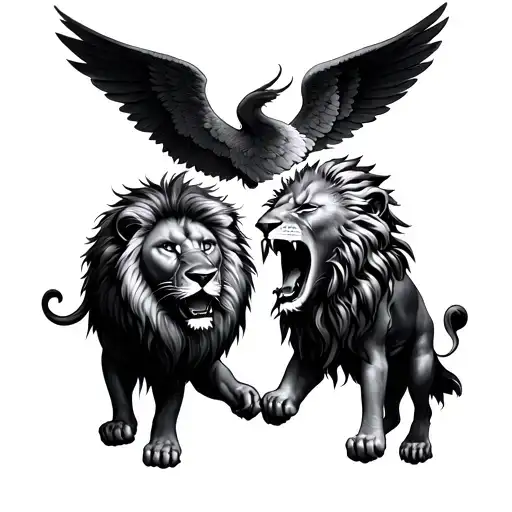 Create A Tattoo Two Angels With A Lion Roaring