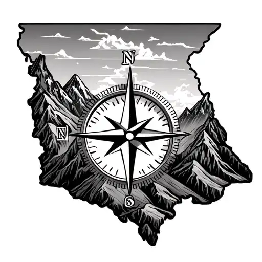 Mountains And Compass Inside Outline Of Nh
