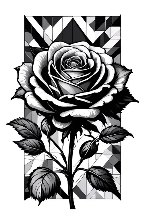 Geomettric Small Black Rose Line Style