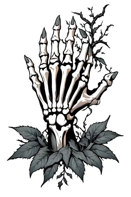 A Skeleton Hand Covered In Vines