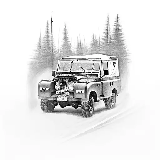 A Vintage Land Rover Driving Through A Forest Of Woodworking Tools