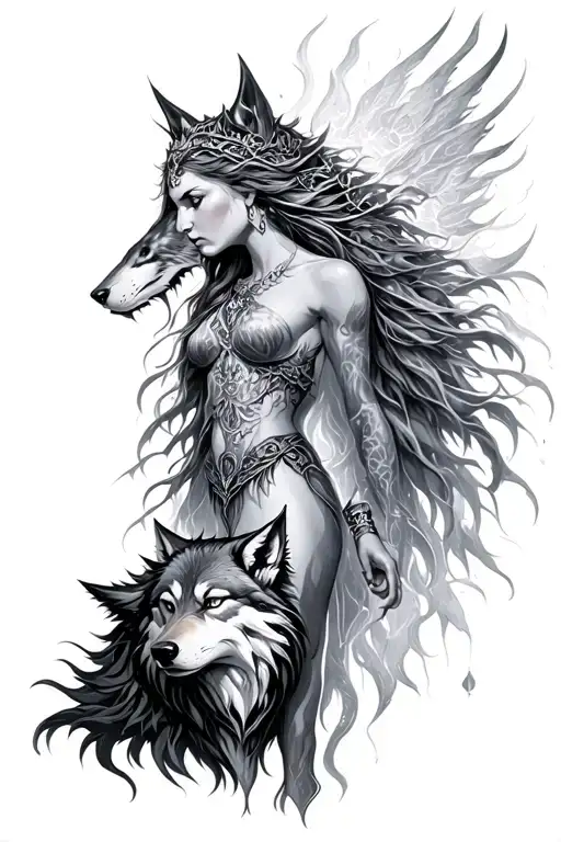 Hel Goddess With Fenrir Wolf