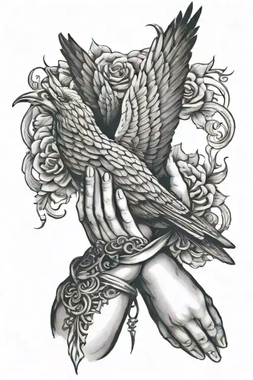 Hands Praying With Ribon Bird Flying