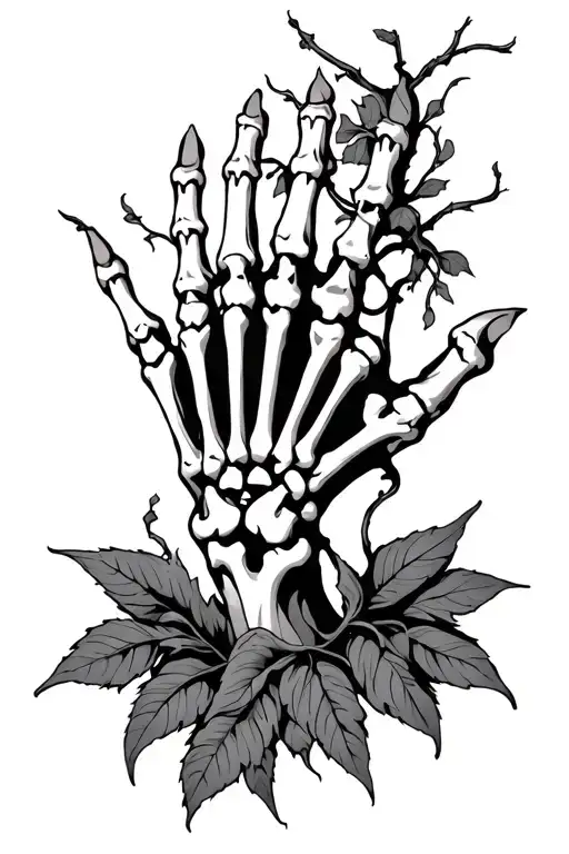 A Skeleton Hand Covered In Vines