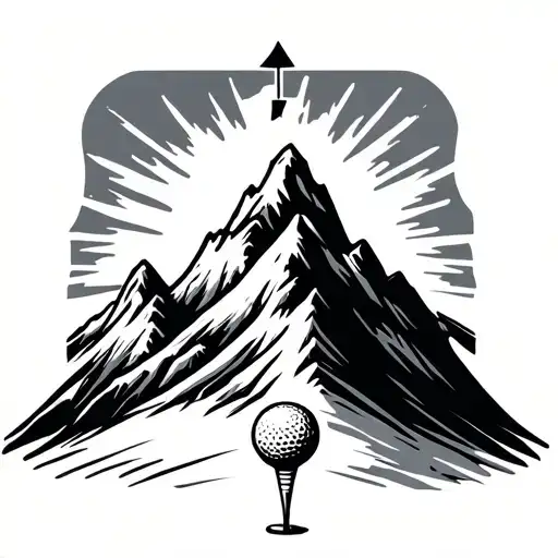 Mountain Range With Small Golf Flag And Ball