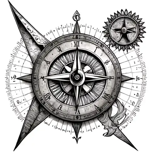 Sundial Compass And Old Clock Face