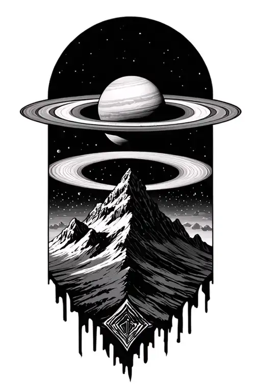 Forming Saturn On Top Of A Mountain Peak Surrounded With Patterns