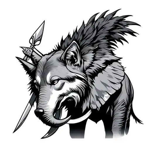 Wolf And Spears And Elephant